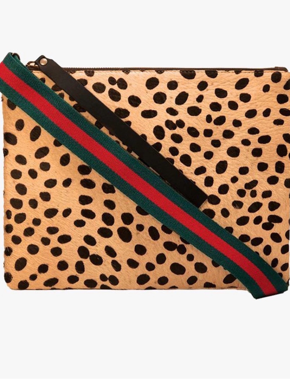 Parker Thatch Lee Crossbody Leopard Printed Calf Hair Clutch with Striped Strap